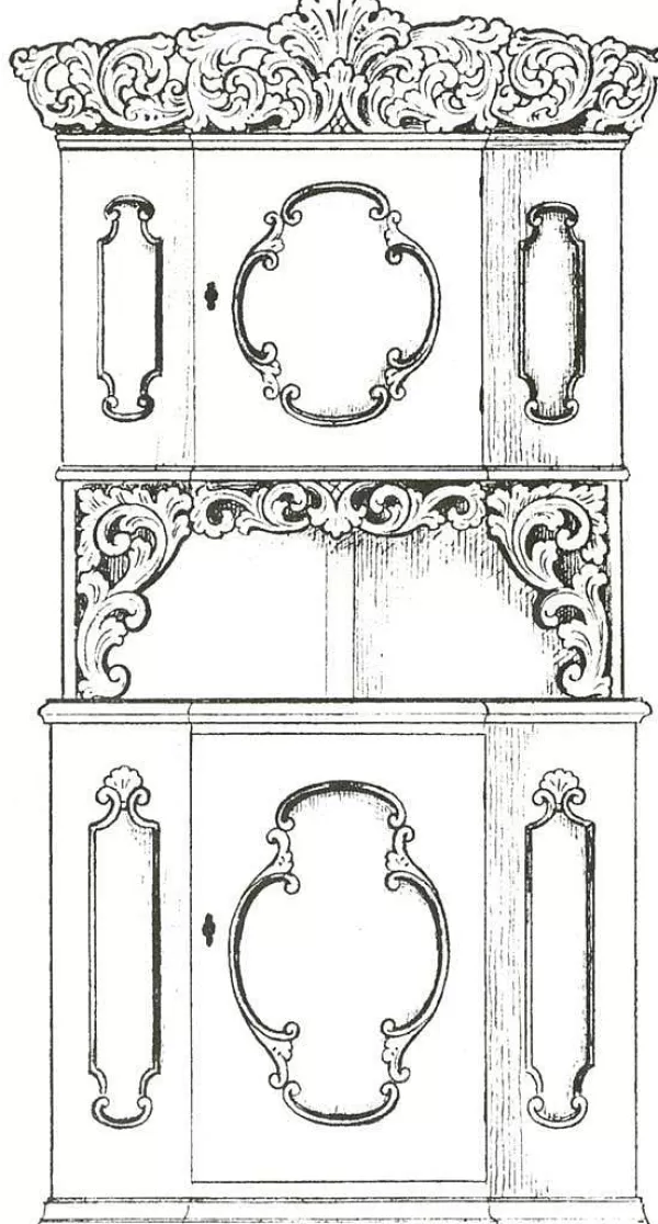 Vesterheim Amrud Acanthus Carving Pattern #5- Hjorneskap (Corner Hutch) Outlet