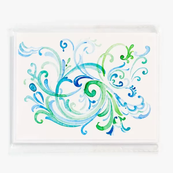 Sharon Christensen Blue Green Notecards Set With Rosemaling By Outlet