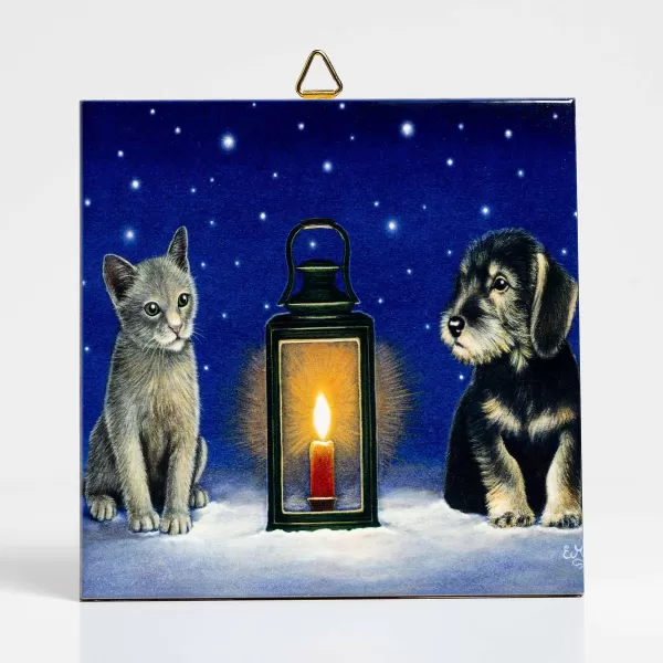 Gift Chalet Cat & Dog With Lantern Trivet Cheap