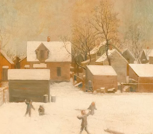 Prism Path Gicl E Print From Vesterheim'S Collections - City Snow With Children By Olaf Aalbu Clearance