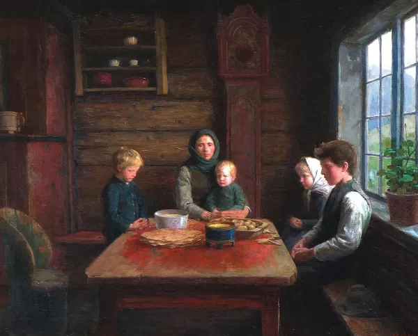 Prism Path Gicl E Print From Vesterheim'S Collections - Grace Before The Meal By Herbjorn Gausta New