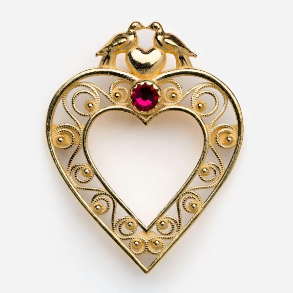 Sylvsmidja Heart Turtle Dove Brooch Or Pendant With Stone By Hot