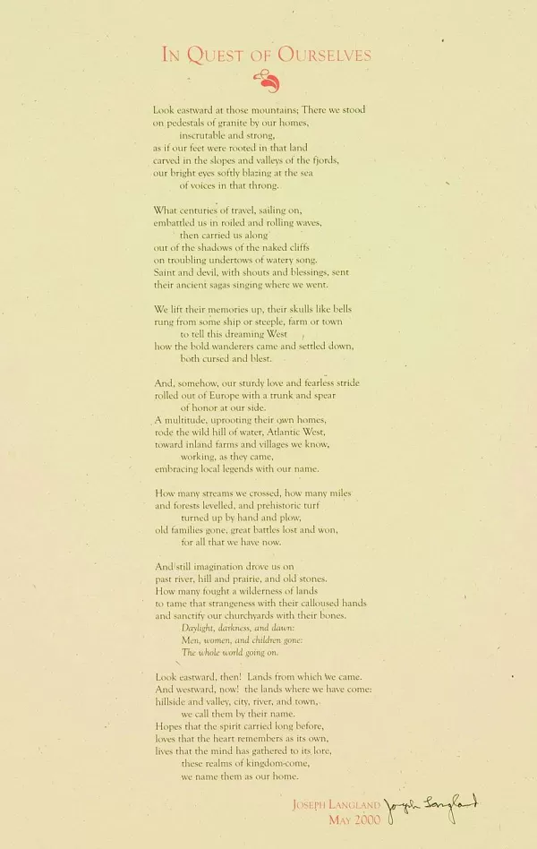 Vesterheim In Quest Of Ourselves Poem By Joseph Langland Poster Discount