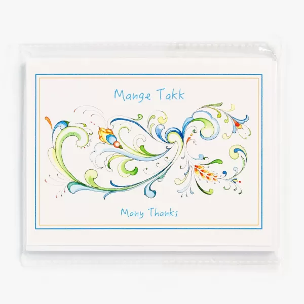 Sharon Christensen Mange Takk Notecards Set With Rosemaling By Fashion