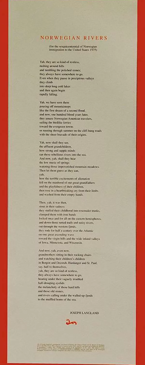 Vesterheim Norwegian Rivers Poem By Joseph Langland - Poster Cheap