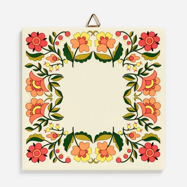 Gift Chalet Orange Flowers On Yellow Trivet Best