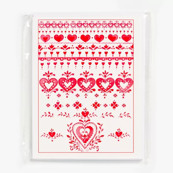 Sharon Christensen Red Folk Hearts Notecards Set By Discount